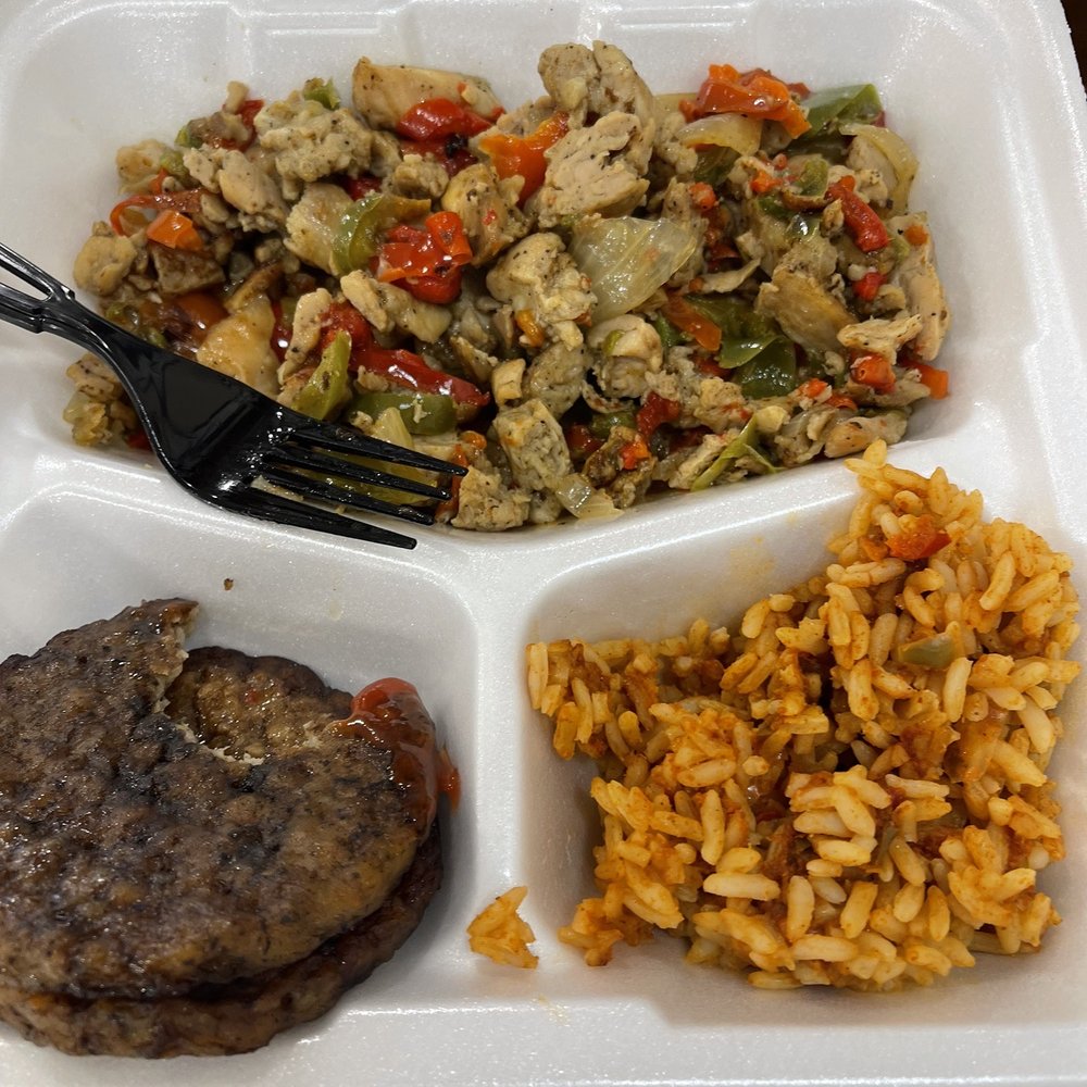 Fajita Breakfast Platter w/ Spanish Rice & Sausage Patties Fajita Breakfast Platter w/ Spanish Rice & Sausage Patties