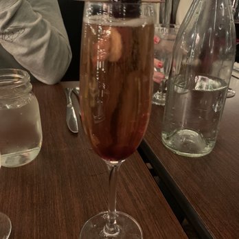 Volcano Union Inn + Pub - Heart's Content cocktail (Sparkling wine, house made grenadine, chocolate bitters, port cherry garnish) - Bed & Breakfast Near Me - Volcano, California