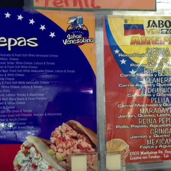 Sabor Venezolano - Menu that had the description in English for arepas. - Food Trucks Near Me - Houston, Texas Sabor Venezolano - Menu that had the description in English for arepas. - Food Trucks Near Me - Houston, Texas