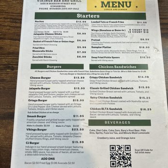 Vikings Bar and Grill - Front of menu - Burgers Near Me - Kingsburg, California Vikings Bar and Grill - Front of menu - Burgers Near Me - Kingsburg, California