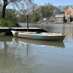 Vermilion River Adventures - One on our kayaks docked at the Play Park in Pontiac, IL. Ready for you to rent!
