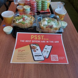 This is a two double chicken tostadas from El Pollo Loco the yellow cups to the right or the double chicken on the side you'll love it This is a two double chicken tostadas from El Pollo Loco the yellow cups to the right or the double chicken on the side you'll love it