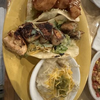 Cabo Fish Taco - Ballantyne - Soy Ginger Shrimp Tacos, Honey Soy Glazed Salmon Tacos, Jalapeno Cheddar Mashers (star of the show). - Latin American Near Me - Charlotte, North Carolina