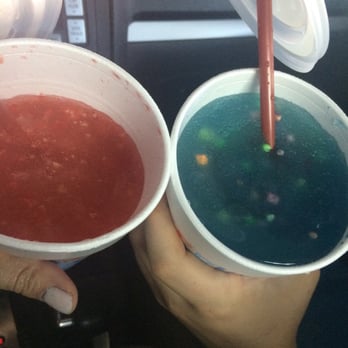 Sonic Drive-In - Sonic happy hour slushy's. Left one has pop rocks- right one with nerds!!! - Fast Food Near Me - Centennial, Colorado