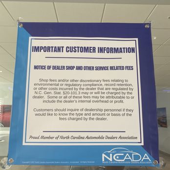 University Ford - Durham - Sign indicating Misc Charges 'May include dealer overhead or profit'. Charges on buried on second page of bill. No itemization. - Car Dealers Near Me - Durham, North Carolina