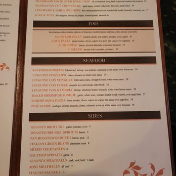 Gianni's Cafe - the menu and prices - Italian Near Me - Palatine, Illinois