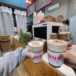 Winnie the Pooh latte and Cinnamon Toast Crunch cold brew
