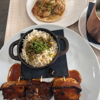 Black Pork - Pork belly skewers with rice Shrimp taco - American Near Me - Long Beach , California Black Pork - Pork belly skewers with rice Shrimp taco - American Near Me - Long Beach , California