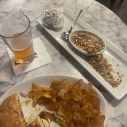 Local IPA, pesto chicken sandwich, and deconstructed Keylime brûlée Local IPA, pesto chicken sandwich, and deconstructed Keylime brûlée