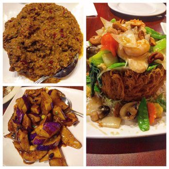 Malay Satay Hut - Clockwise from top-left: beef rendang, yam basketball, garlic eggplant - Malaysian Near Me - Bellevue, Washington Malay Satay Hut - Clockwise from top-left: beef rendang, yam basketball, garlic eggplant - Malaysian Near Me - Bellevue, Washington