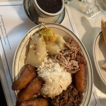 Versailles - El Clásico sampler - white rice, black beans, ground beef, roast pork, and ham croquette - very average - Cuban Near Me - Miami, Florida Versailles - El Clásico sampler - white rice, black beans, ground beef, roast pork, and ham croquette - very average - Cuban Near Me - Miami, Florida