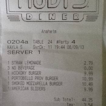 Ruby's Diner - Prices as of 8/9/2013 - Burgers Near Me - Anaheim, California