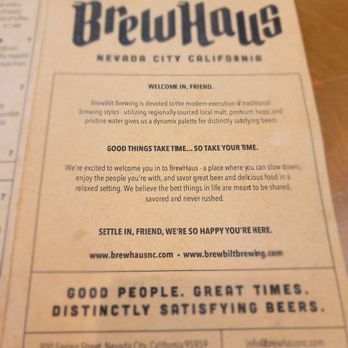 BrewHaus - Front of menu - Desserts Near Me - Nevada City, California