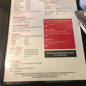 Leon's Smoke Shack BBQ - Menu - Barbeque Near Me - Tulsa, Oklahoma