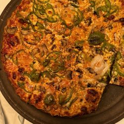Onion, mushroom and green pepper cooked crispy