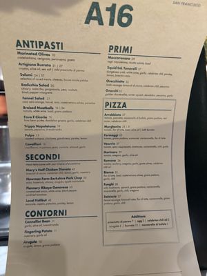Menu photo 1 A16 San Francisco, CA
