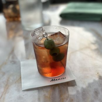 Marisi - Vermouth Rossi with nice 3 olive garnish - Italian Near Me - La Jolla, California Marisi - Vermouth Rossi with nice 3 olive garnish - Italian Near Me - La Jolla, California