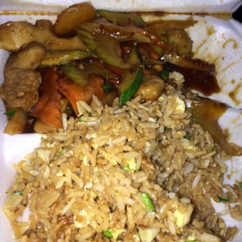 Wok Express - Hunan beef & fried rice (I added stuff to the rice at home-eggs, garlic, green onion, fried in sesame oil) - Chinese Near Me - Gulfport, Mississippi