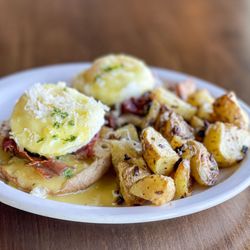Gaberino's Homestyle Italian - Eggs Benedict Florentine (made with prosciutto and spinach and a homemade hollandaise) served with garlic rosemary potatoes. Sundays 11-2
