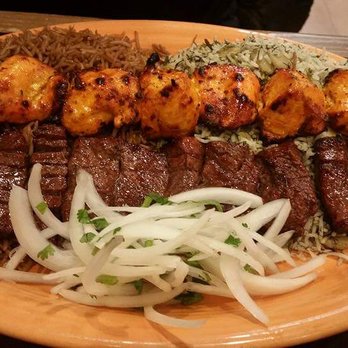Kabul Kabab House - Chicken and beef kebabs.brown and green rice.  Delish - Afghan Near Me - Flushing, New York