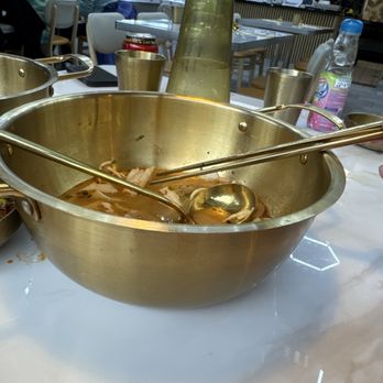 Big Hey Hot Pot - Served  in Gold Metal Bowls - Szechuan Near Me - Portland, Oregon