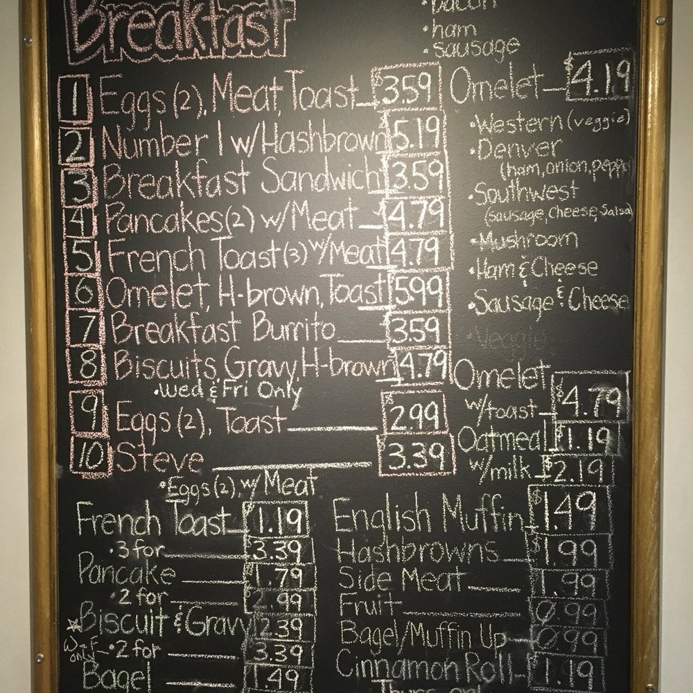 Breakfast menu on the board. Breakfast menu on the board.