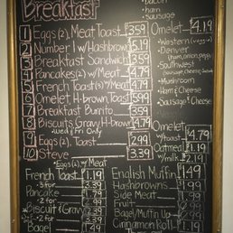Breakfast menu on the board. Breakfast menu on the board.