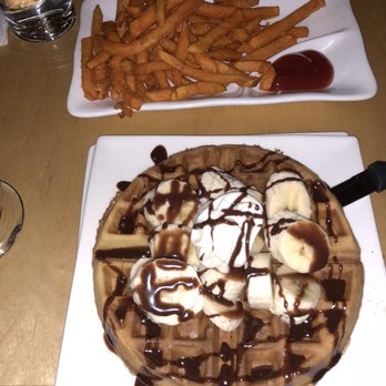 Prince Tea House - Waffle with Nutella banana and sweet potato fries - Tea Rooms Near Me - Flushing, New York