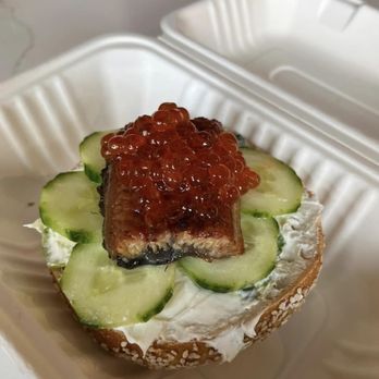 Loxsmith Bagels - a sandwich with cucumbers - Bagels Near Me - Seattle, Washington
