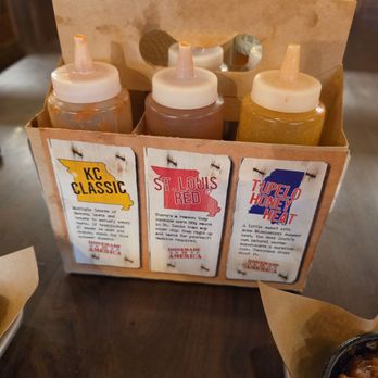 Mission BBQ - 3 of 6 selections of BBQ sauces - Barbeque Near Me - Arvada, Colorado