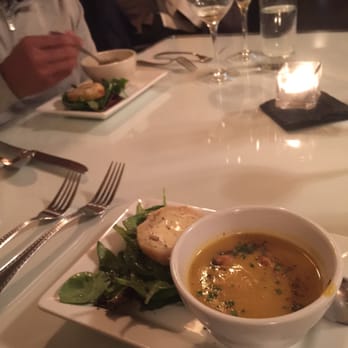 Coho Restaurant - Squash soup and a salad with Brie en croute - Seafood Near Me - Friday Harbor, Washington Coho Restaurant - Squash soup and a salad with Brie en croute - Seafood Near Me - Friday Harbor, Washington