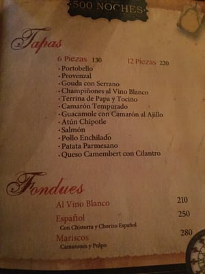 Menu photo 8 500 Noches Mérida, YUC Menu photo 8 500 Noches Mérida, YUC