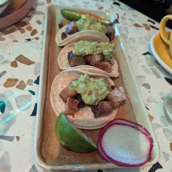 Pig Latin - Pork Belly tacos topped with guac - Mexican Near Me - Eagle, Idaho Pig Latin - Pork Belly tacos topped with guac - Mexican Near Me - Eagle, Idaho