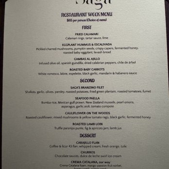 The Saga - Restaurant Week 2025 menu - Spanish Near Me - Washington, DC, District of Columbia