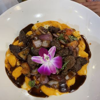 Aromas del Peru - Gnocchi with Risotto a la Huancaina con Lomo Saltado - Peruvian Near Me - Miami, Florida Aromas del Peru - Gnocchi with Risotto a la Huancaina con Lomo Saltado - Peruvian Near Me - Miami, Florida