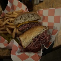 1/2 a burger and 1/2 a corned beef!