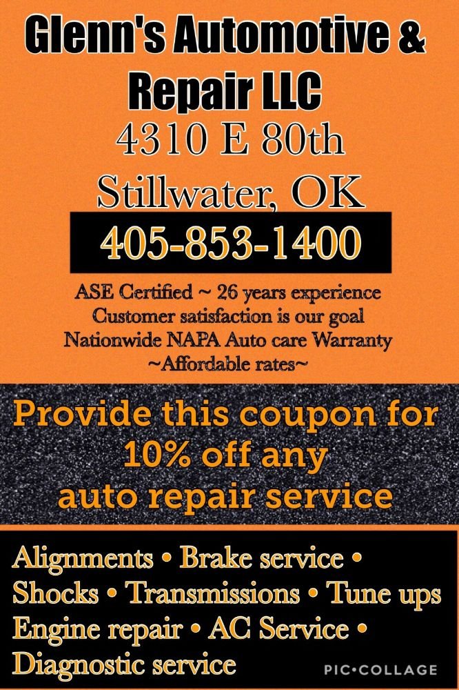 GLENNS AUTOMOTIVE AND REPAIR 4310 E 80th St, Stillwater, Oklahoma
