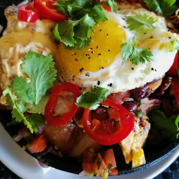 Trust - Smoked Pork Shoulder Hash | Sunny Side Egg | Fresno Chile | Black Bean + Radish Salsa | N'duja Mayo | Cilantro - New American Near Me - San Diego, California