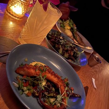 Chica Miami - Octopus, Brussels sprouts and Seabass - Latin American Near Me - Miami, Florida Chica Miami - Octopus, Brussels sprouts and Seabass - Latin American Near Me - Miami, Florida