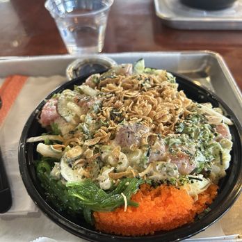 The Low-Key Poke Joint - Regular Poke Bowl with two scoops salmon and one ahi. - Poke Near Me - Riverside, California The Low-Key Poke Joint - Regular Poke Bowl with two scoops salmon and one ahi. - Poke Near Me - Riverside, California