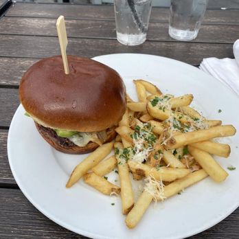 Patrick Molloy's - Cali Burger w/ fries - New American Near Me - Hermosa Beach, California Patrick Molloy's - Cali Burger w/ fries - New American Near Me - Hermosa Beach, California