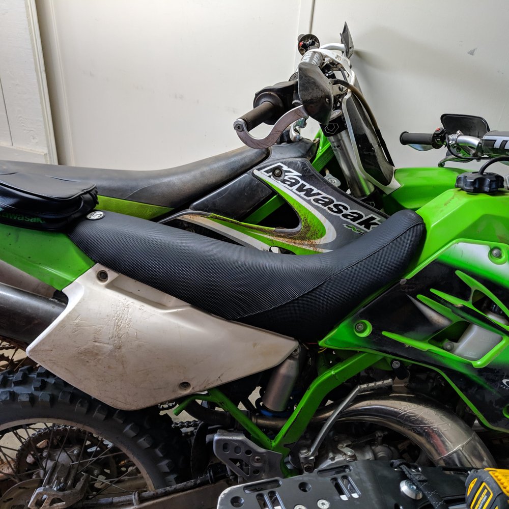 Motorcycle Scooter Upholstery - The slight lines are my fault from using the seat with the cover attached poorly before I had Toni fix it. - Auto Upholstery Near Me Motorcycle Scooter Upholstery - The slight lines are my fault from using the seat with the cover attached poorly before I had Toni fix it. - Auto Upholstery Near Me