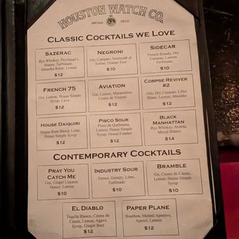 Houston Watch Co - Cocktail Menus - Cocktail Bars Near Me - Houston, Texas Houston Watch Co - Cocktail Menus - Cocktail Bars Near Me - Houston, Texas