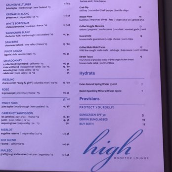 High Rooftop Lounge - Menu pt. 1. - Lounges Near Me - Venice, California