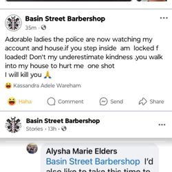 Basin Street Barbershop - She's the one threatening people with her business page.