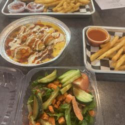 Dittys Pizza & Pie - Fresh side salad, buffalo chicken and bacon, macaroni and cheese, mushroom Swiss burger, and french fries