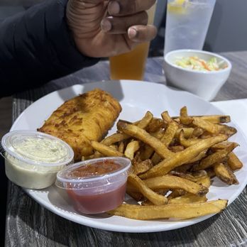Skipjack's - Fish and chips with a side of coleslaw - Seafood Near Me - Nottingham, Maryland