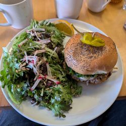 Chez Victor - Pork burger and large mixed greens salad
