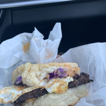 The Southerly Biscuit & Pie - Brisket biscuit with egg, cheese and slaw - Desserts Near Me - Carolina Beach, North Carolina