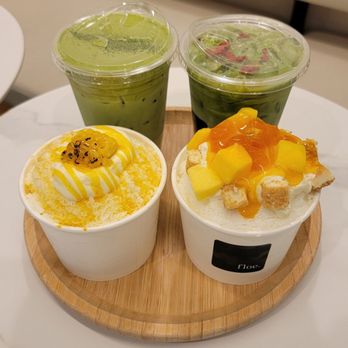 Floe - Matcha & Bingsoo Cafe - Mango Bingsoo, Sweet Corn Bingsoo, Strawberry Matcha, Double Matcha Cloud - Shaved Ice Near Me - Fullerton, California